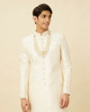 Pearled Ivory White Ogee Patterned Sequined Sherwani Set image number 0